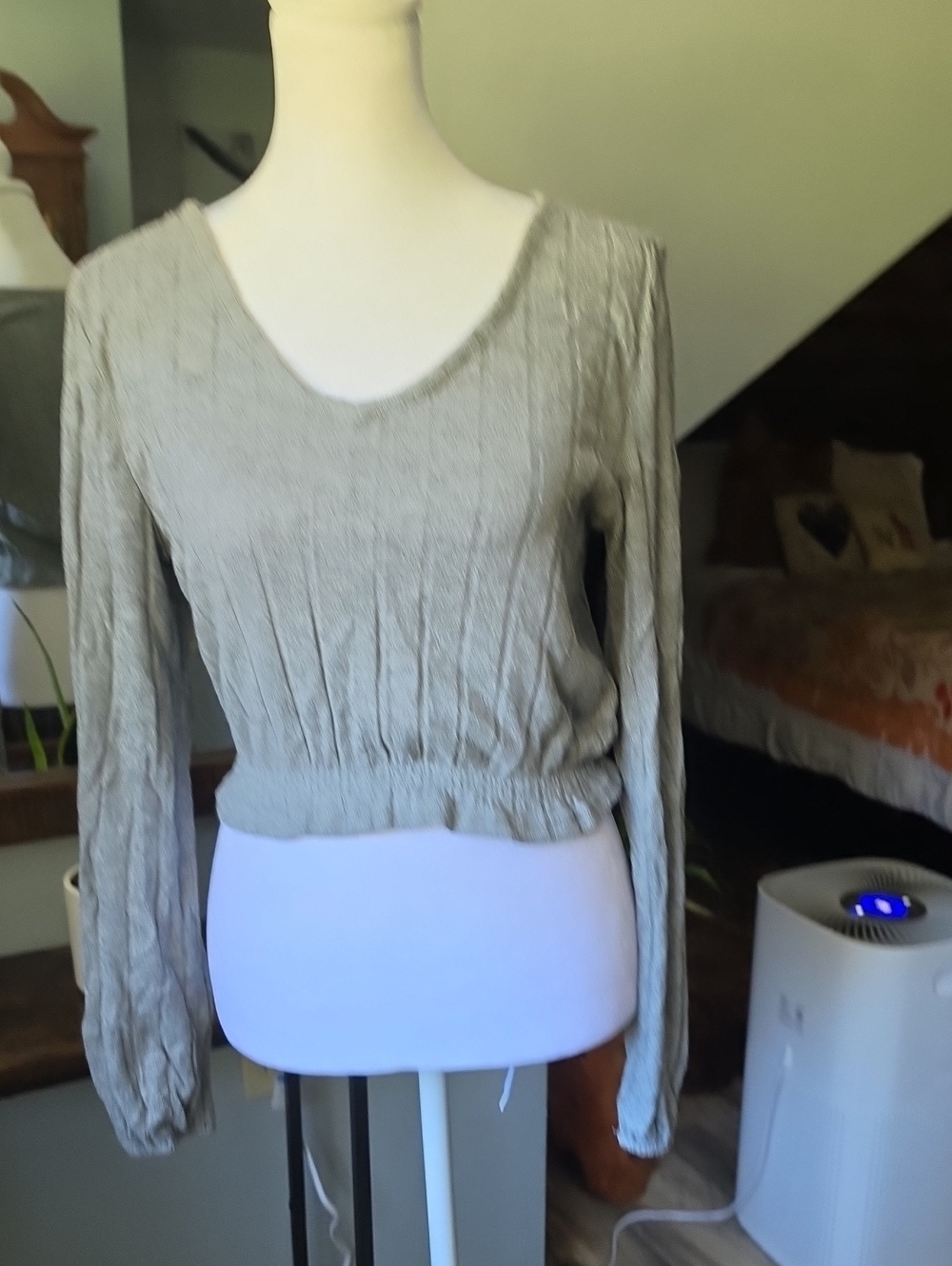 Fitz + Eddie Lightweight Ribbed Long Sleeve Top Gray XS